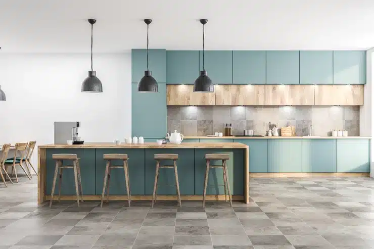 Black and walnut color combination in kitchen cabinet design