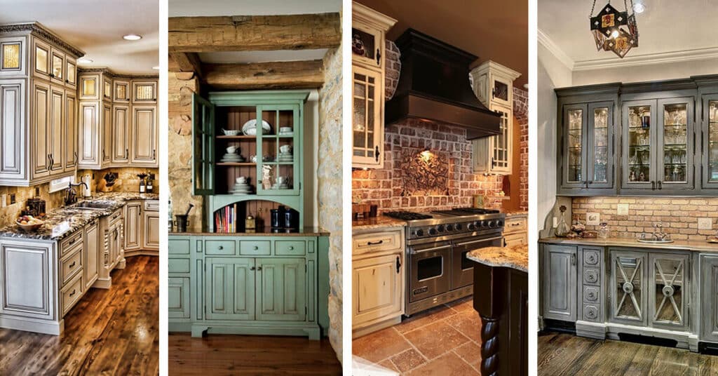 A collage of different kitchen designs.