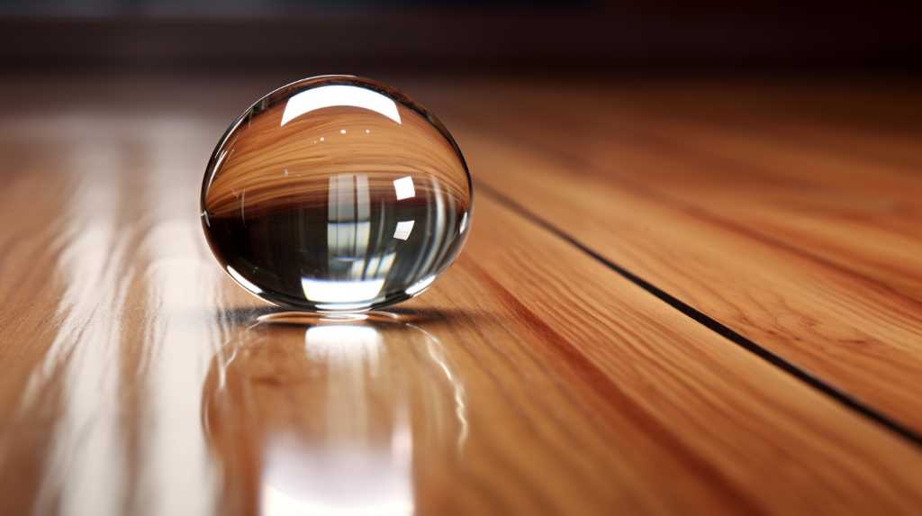 A glass ball sitting on a wooden floor.