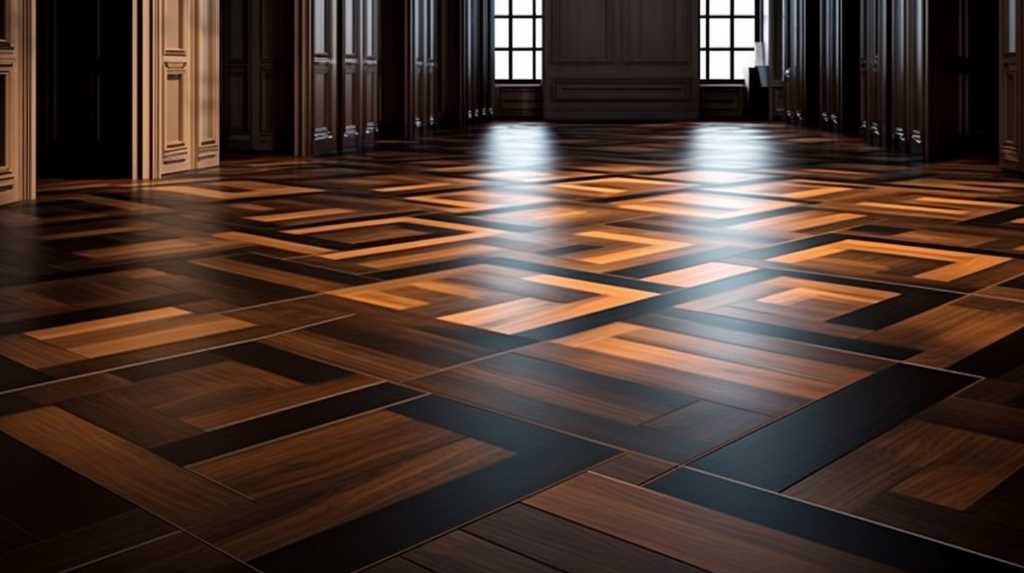 A wooden floor in a large room.