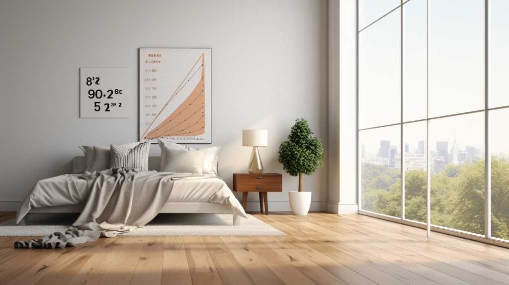 A bedroom with a wooden floor and a large window.
