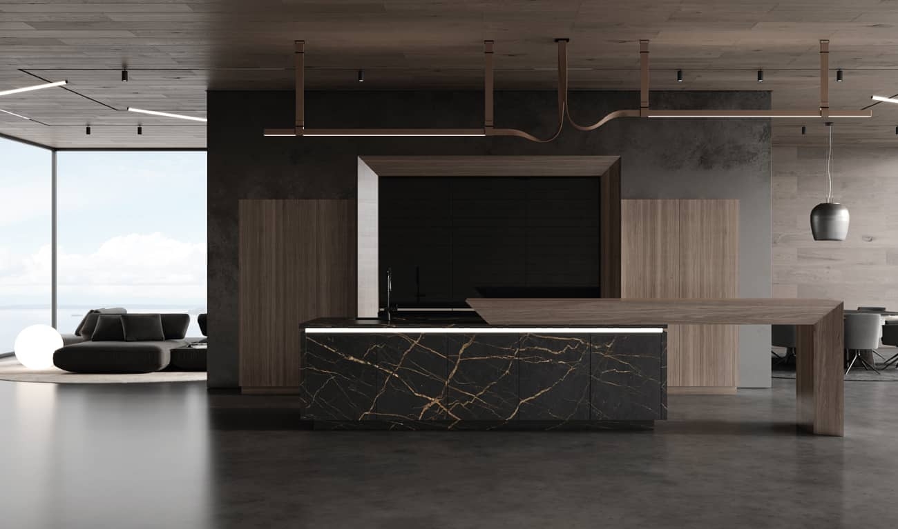 Textured wood-grain cabinet finish that hides fingerprints in a Vancouver kitchen