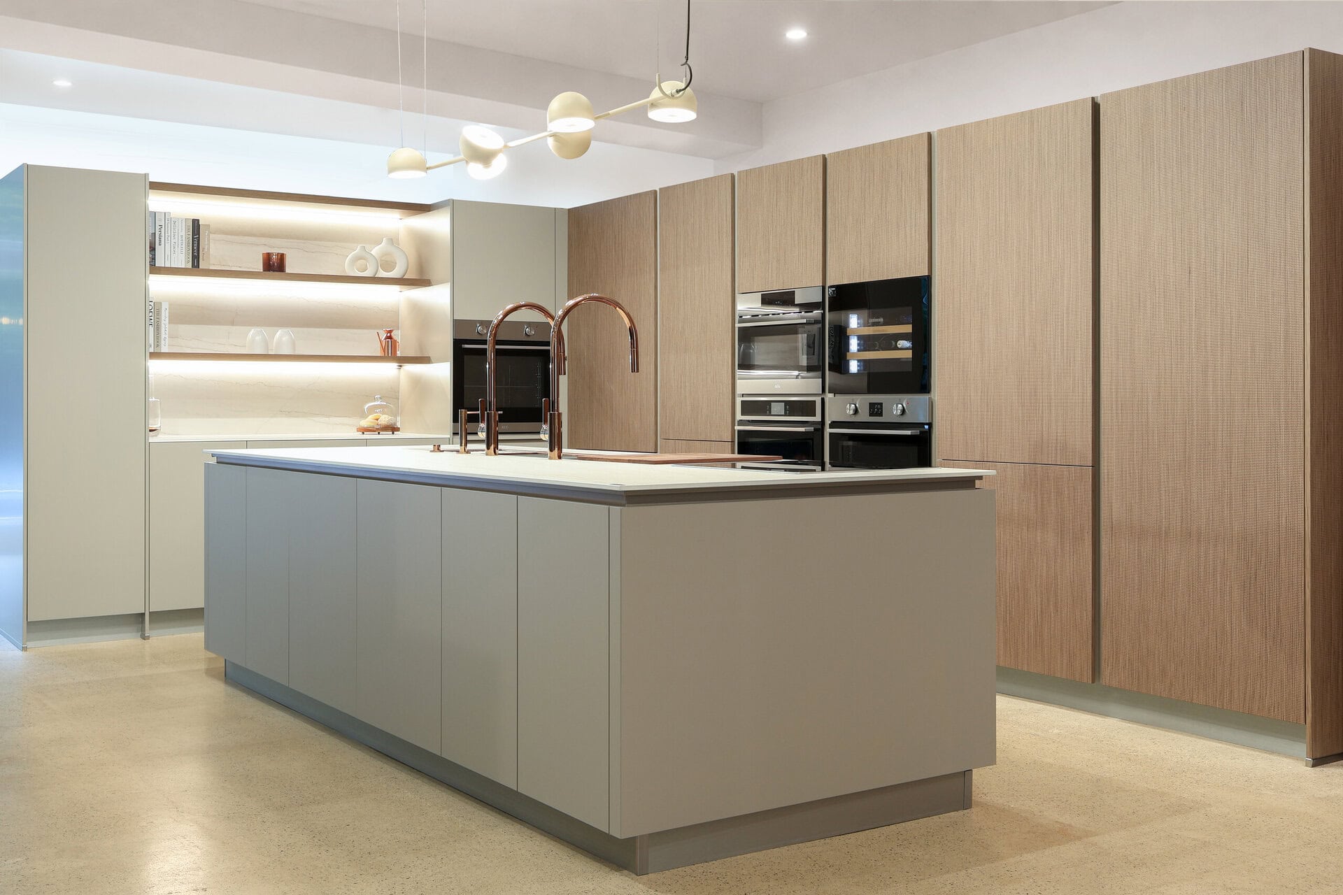 Canadian Home Style kitchen inspiration — warm wood with lit open shelving