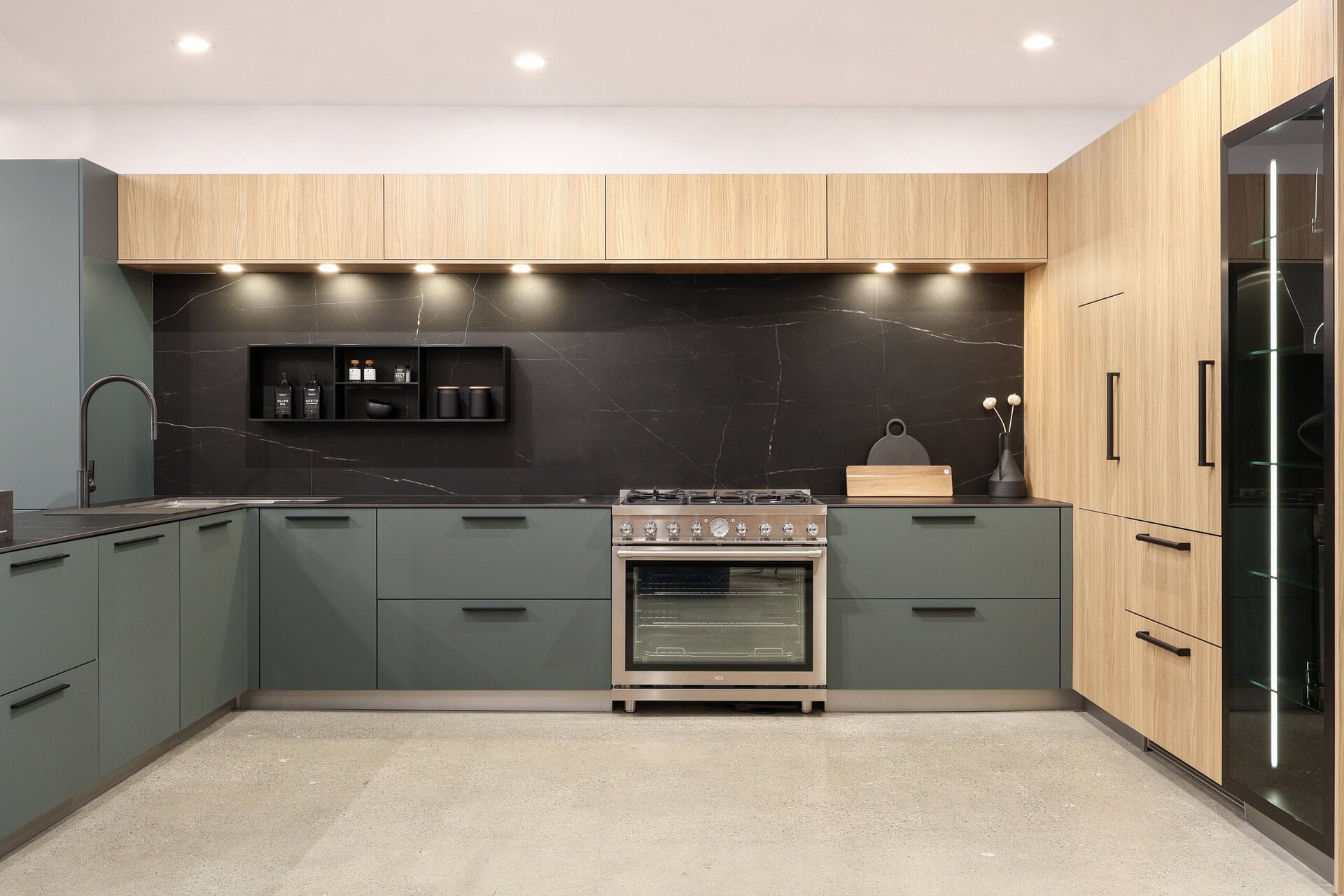 Canadian Home Style kitchen inspiration — warm oak melamine, matt lacquer