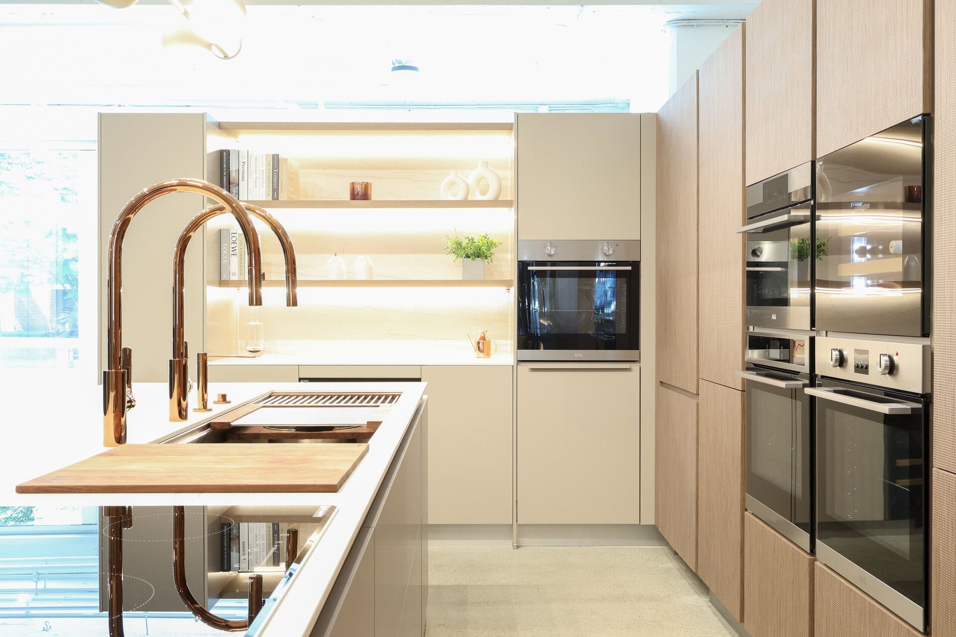 Canadian Home Style kitchen inspiration — rose gold tap over textured walnut