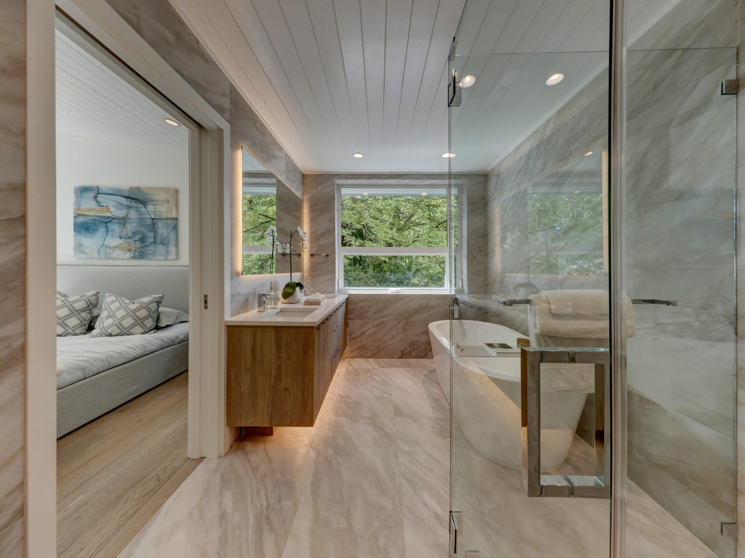A modern Canadian Home style bathroom featuring a glass shower.