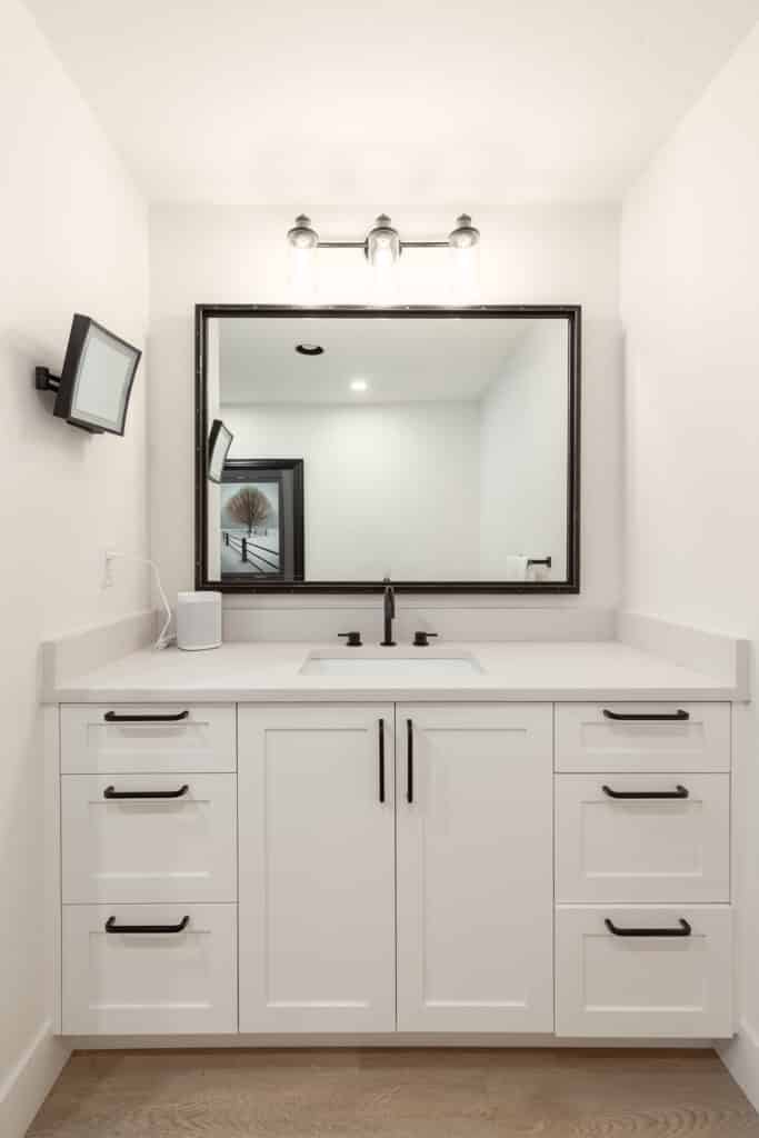 custom vanity in a modern bathroom in Vancouver