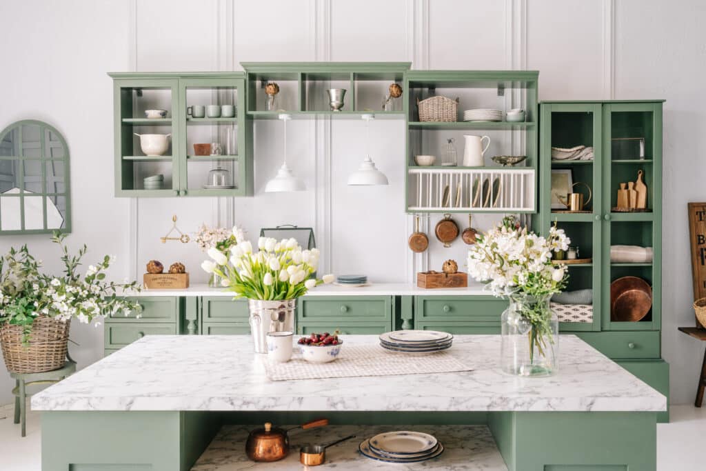 green kitchen cabinets by Canadian Home Style 