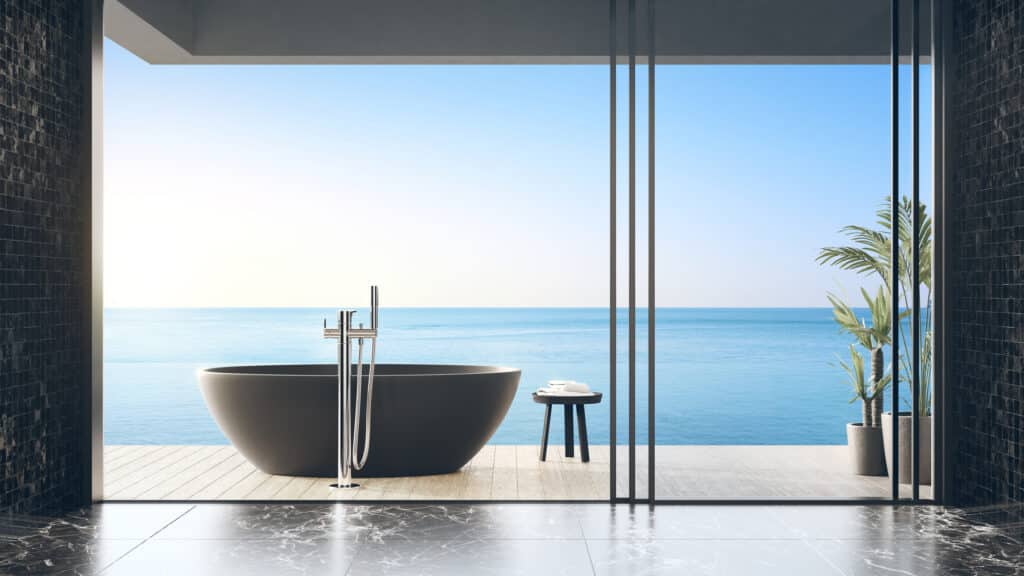 Designing a Hotel Bathroom with a Bathtub and Ocean View.