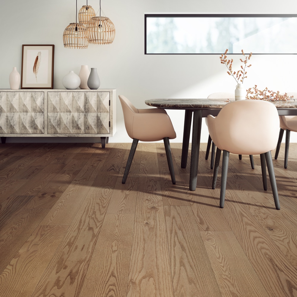 A wooden floor in a dining room in Vancouver.