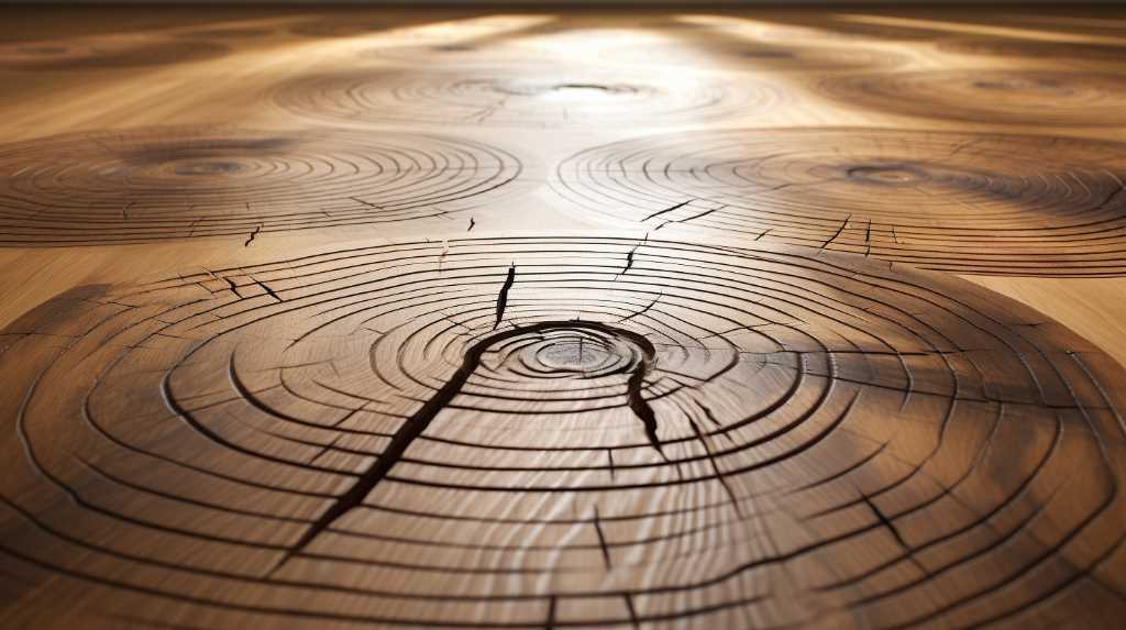 A close up of a wooden floor with tree rings.