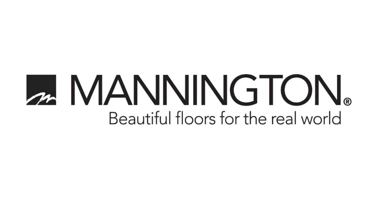 Mannington logo with the tagline "Beautiful floors for the real world" in black text on a transparent background.