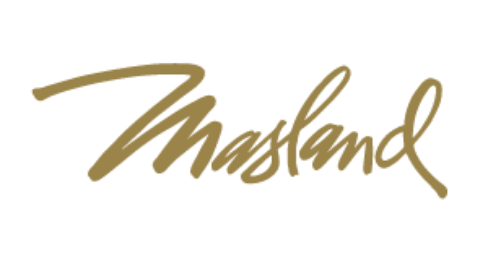 The image shows the word "Masland" written in a gold, cursive script on a transparent background.