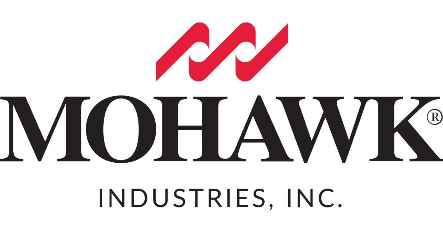 Mohawk Industries, Inc. logo with bold black text and a stylized red double-loop graphic above the word "MOHAWK.