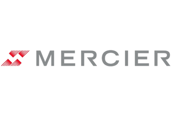 Gray "MERCIER" text in uppercase letters next to a red geometric symbol on a transparent background.